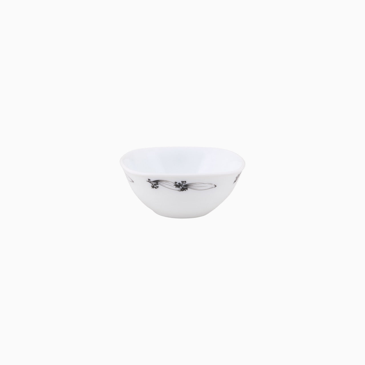 A set of white dinnerware with a floral pattern, including plates and bowls.