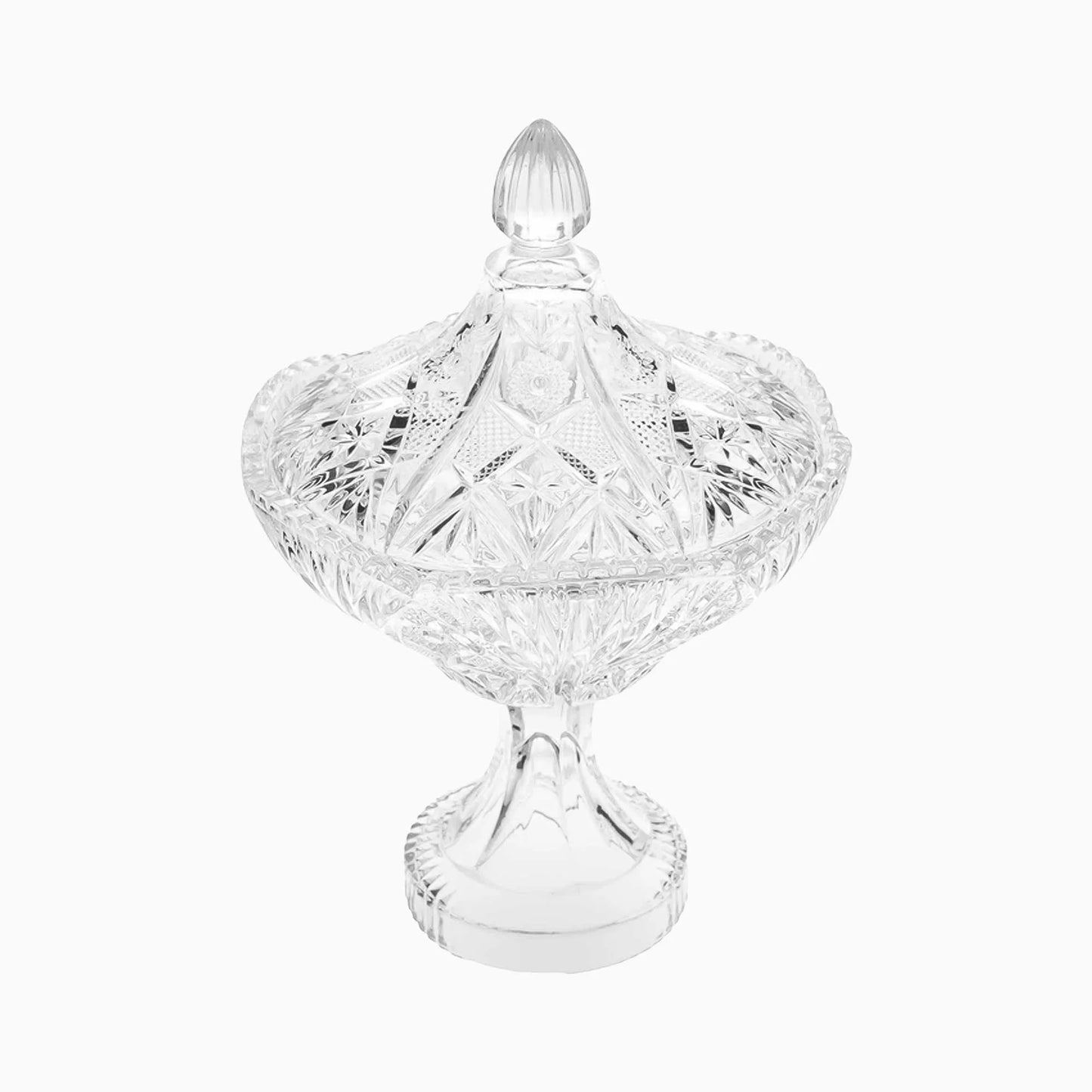 Clear glass candy dish with lid