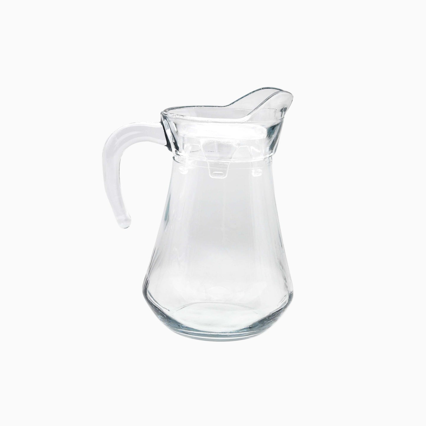 Clear glass pitcher on a white background