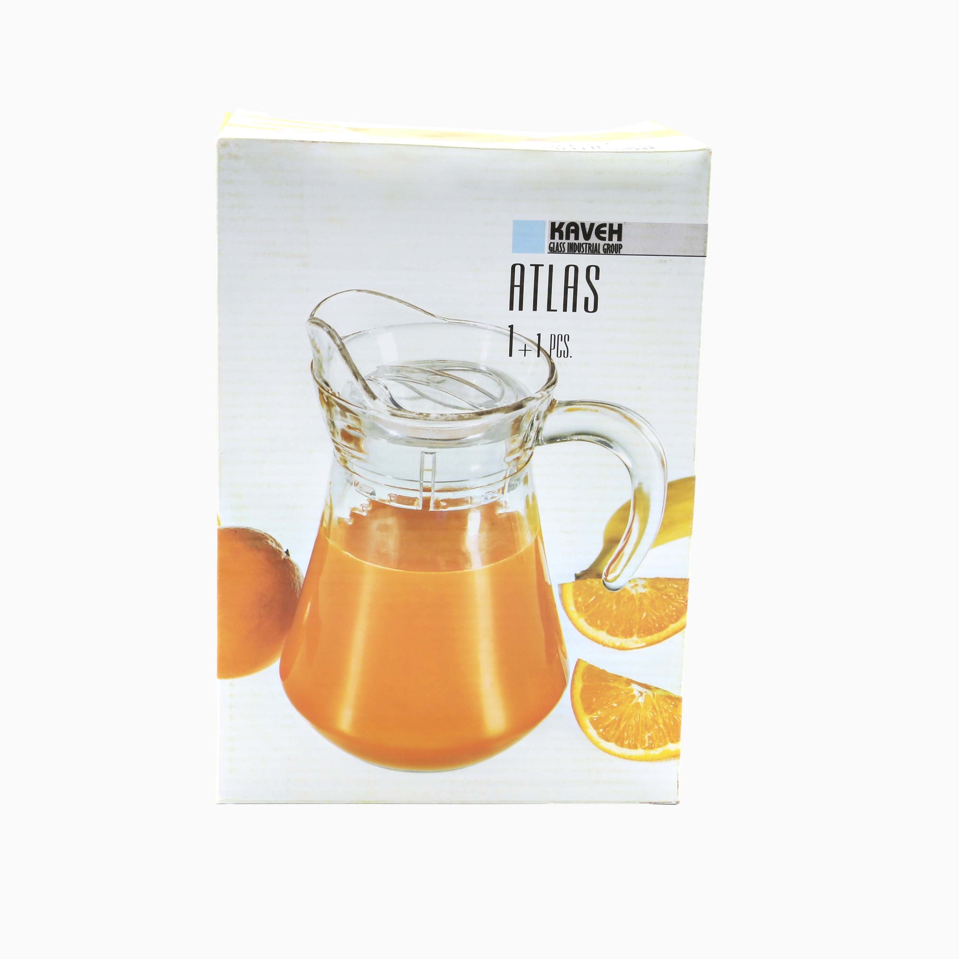 Kaveh Atlas glass jug on a white background