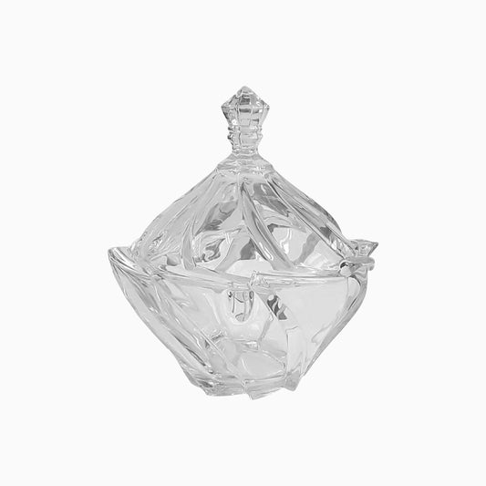 Clear glass candy bowl with lid