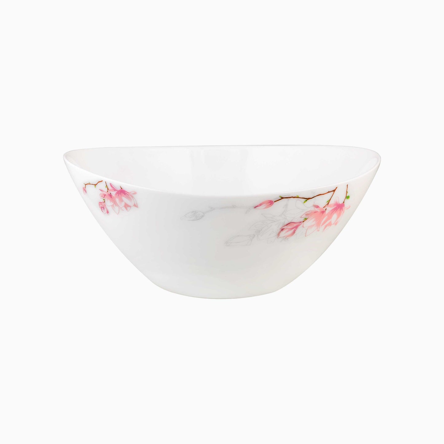 White opal bowl with floral design on a white background