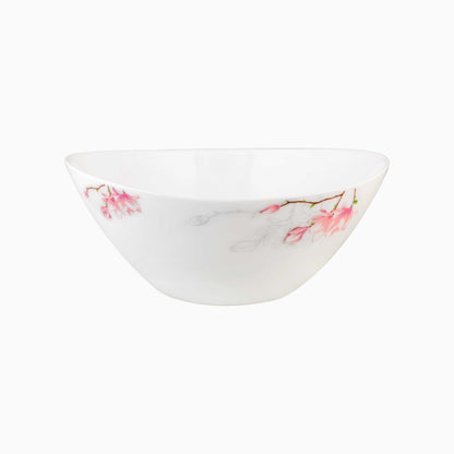 White opal bowl with floral design on a white background