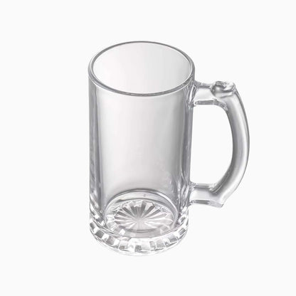 Clear glass mug with handle on a white background