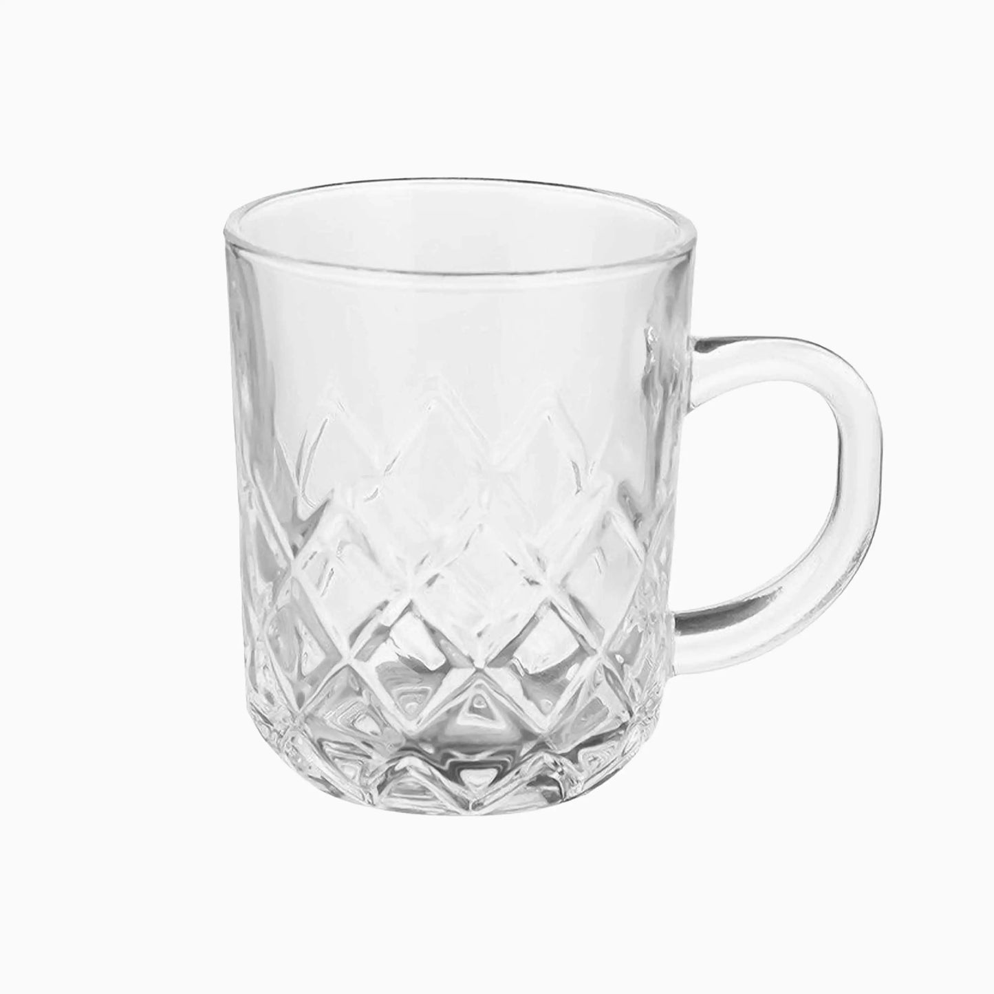 clear glass mug with handles on a white background