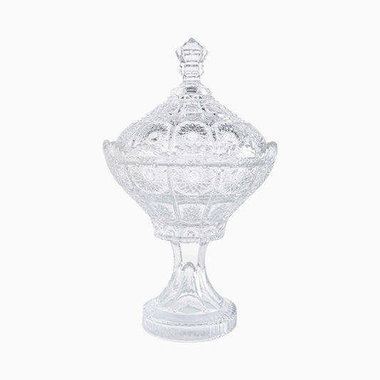 Clear glass candy bowl with lid