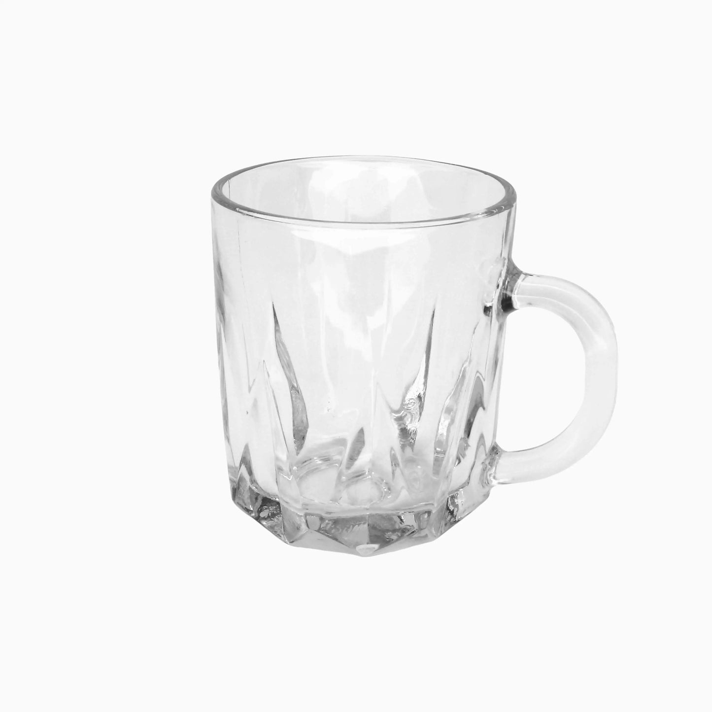 Clear glass mug on a white background