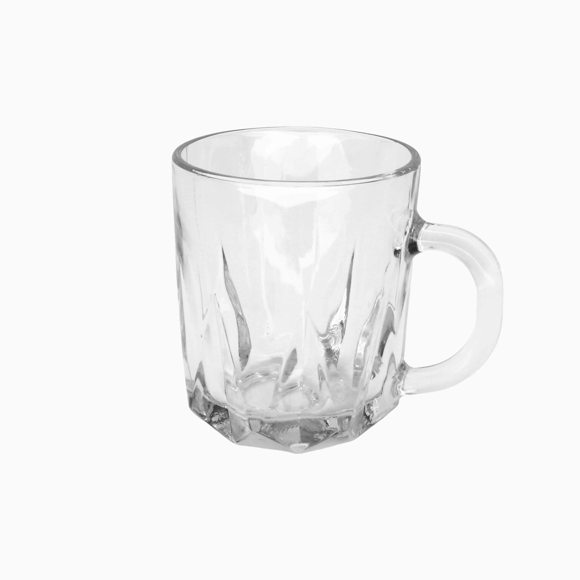 Clear glass mug on a white background