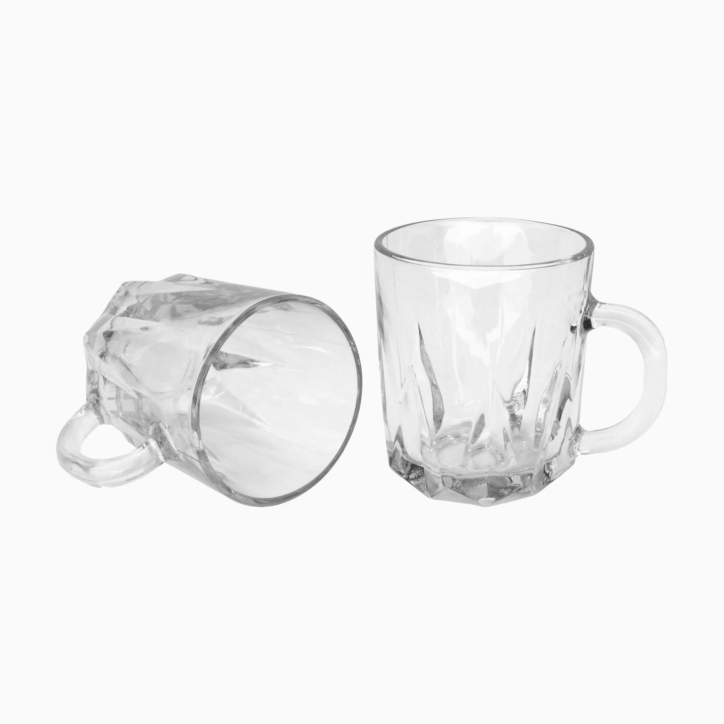 Two clear glass mugs on a white background