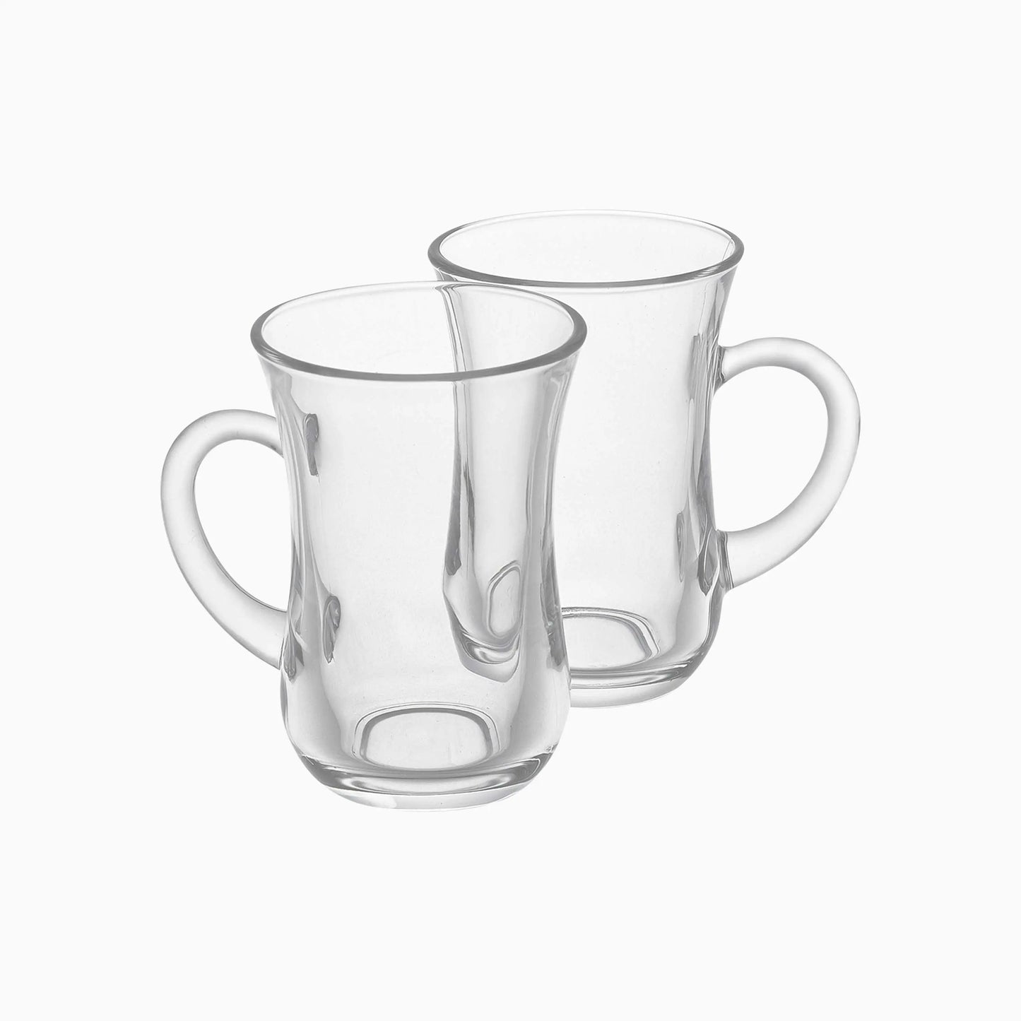 Two clear glass tumblers on a white background