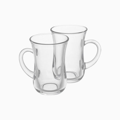 Two clear glass tumblers on a white background
