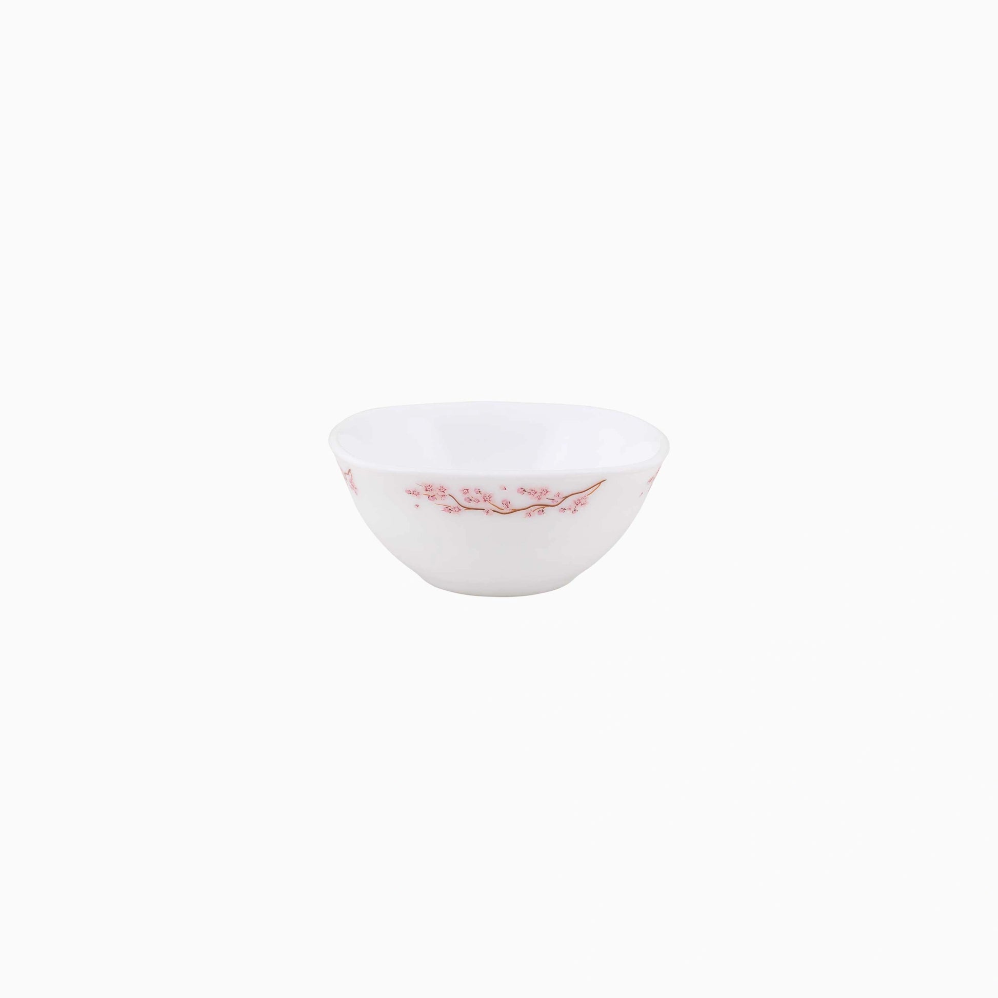 White opal bowl with floral design on a white background