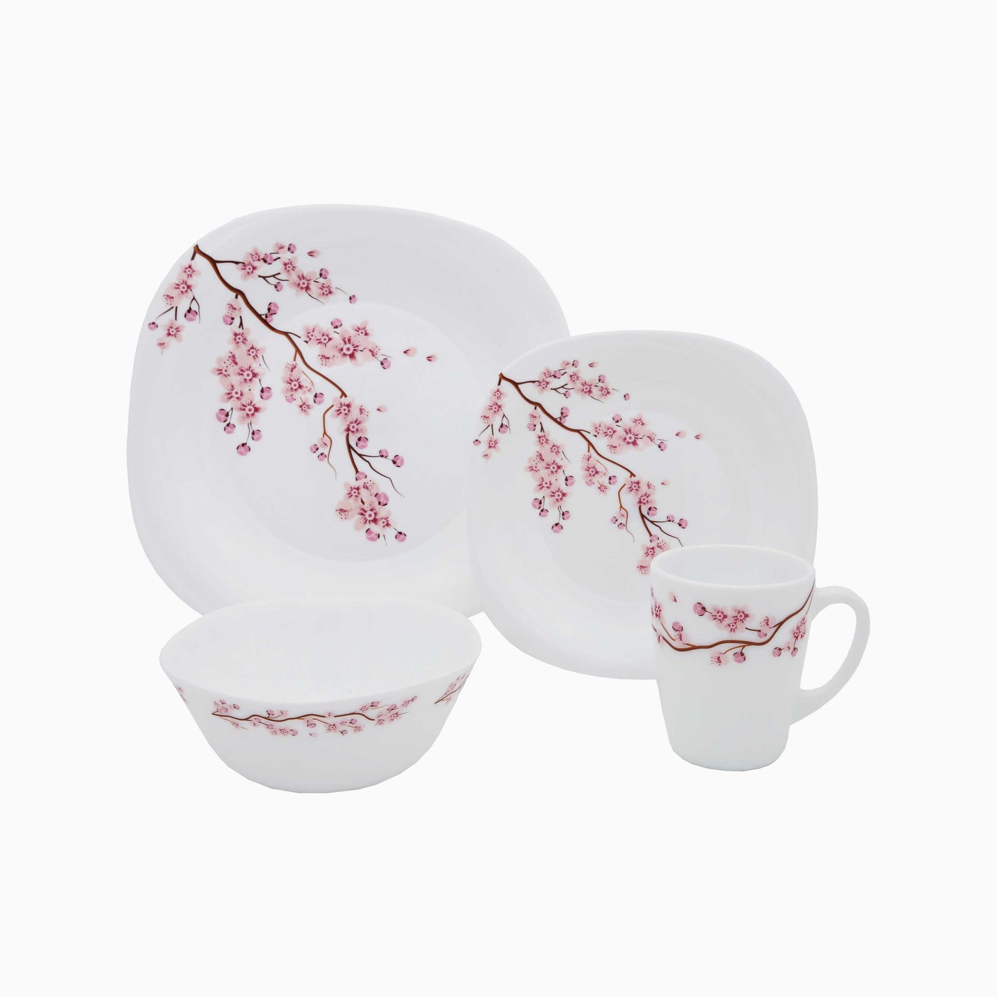 Opal set with cherry blossom design on a white background